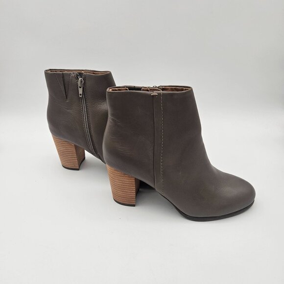 Vionic Kennedy Oyster Gray Leather Ankle Boot Block Heel Womens Sz 7 NEW - Picture 4 of 8